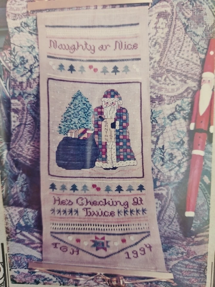 Stitchers Attic CHECKING HIS LIST Santa Cross Stitch Chart & Heart Embellishment - Image 3 of 4