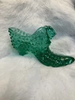 Glass Slipper Fenton Green Hobnail Cat Head Detail Glass Uranium