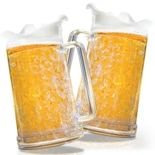 Set of 2 Frozen Beer Mugs For Freezer 16 oz, Clear Double Walled Beer Mugs Wi...