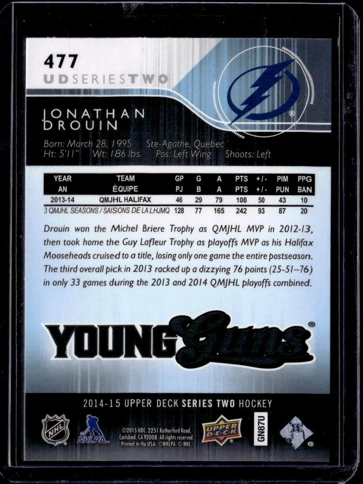 2014-15 Upper Deck #477 Jonathan Drouin - Image 2 of 2