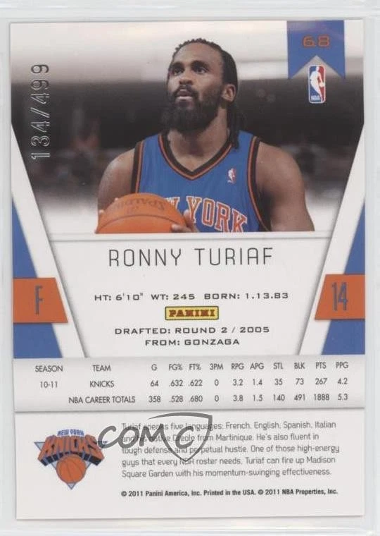 2010-11 Totally Certified Totally Red /499 Ronny Turiaf #68 - Image 2 of 2