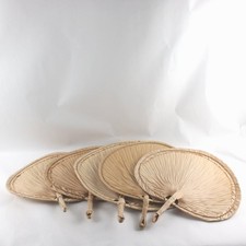 Lot of Five Hand Woven Palm Leaf Fans. Unbranded. Damaged: Tears, Holes, Bends.