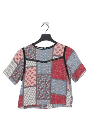 Topshop Damen Top UK 6 Multi Blumen 100% Viskose Kurzarm Rundhals Basic