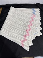 Handmade Crocheted, Baby Quilt, Chevron Pattern, Pink And Blue Unisex