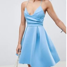 ASOS Design Blue Scuba Fit & Flare Cami Prom Mini Dress Size 6