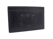 CELINE Trionf Leather Card Case Pass Case Black FS9108