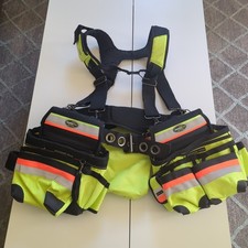 Bucket Boss High Visibility 3 Bag Tool Belt with Suspenders - Neon Yellow