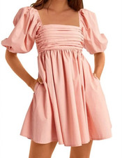 Abercrombie & Fitch Pink Emerson Poplin Puff Sleeve Babydoll Mini Dress Medium