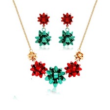 Christmas Necklaces Earrings Set For Women Statement Xmas Gift Bow Collar Nec...