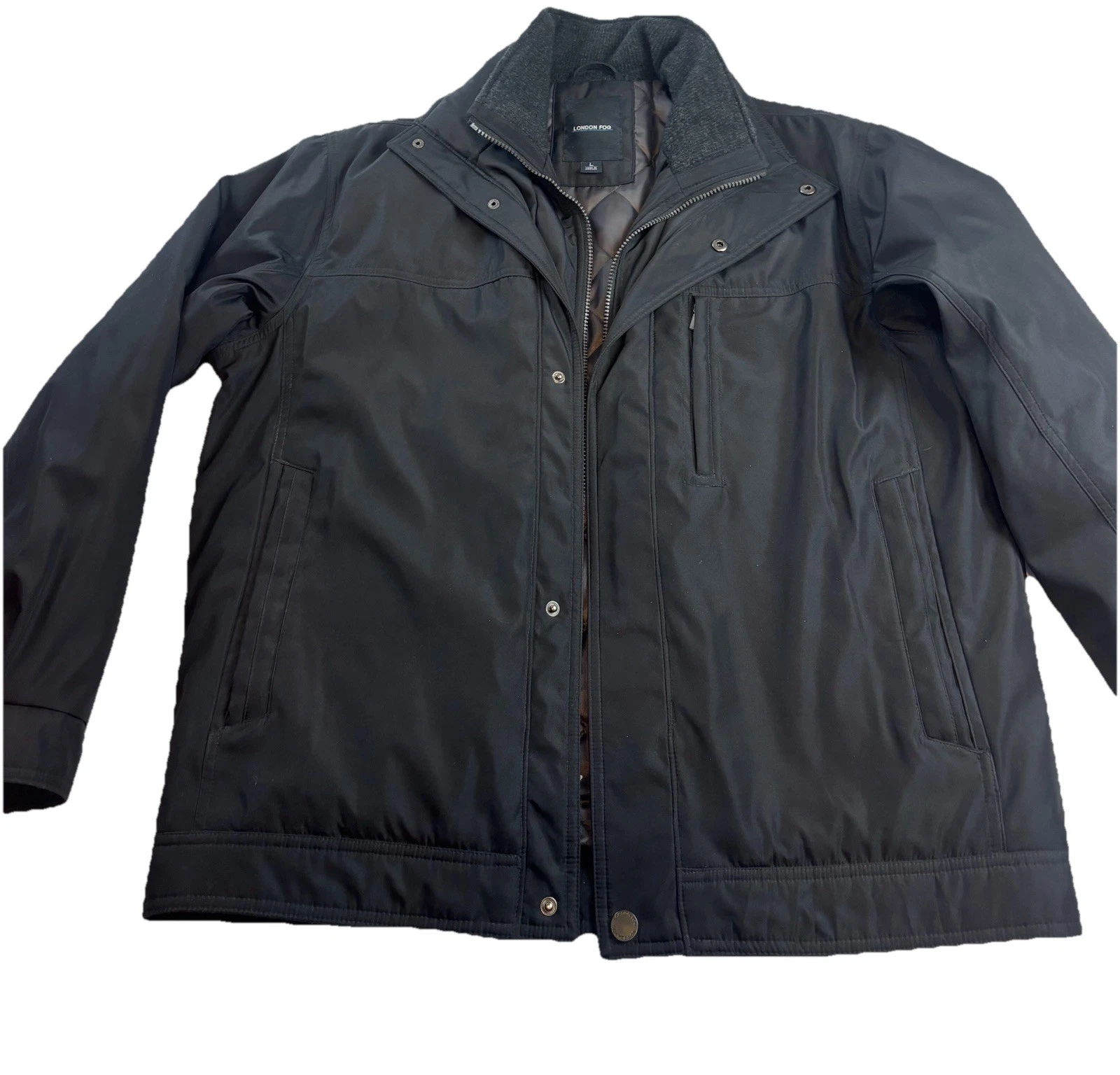 London Fog Polyester Insulated Winter Bomber Jacket Black Men’s Size L Vintage