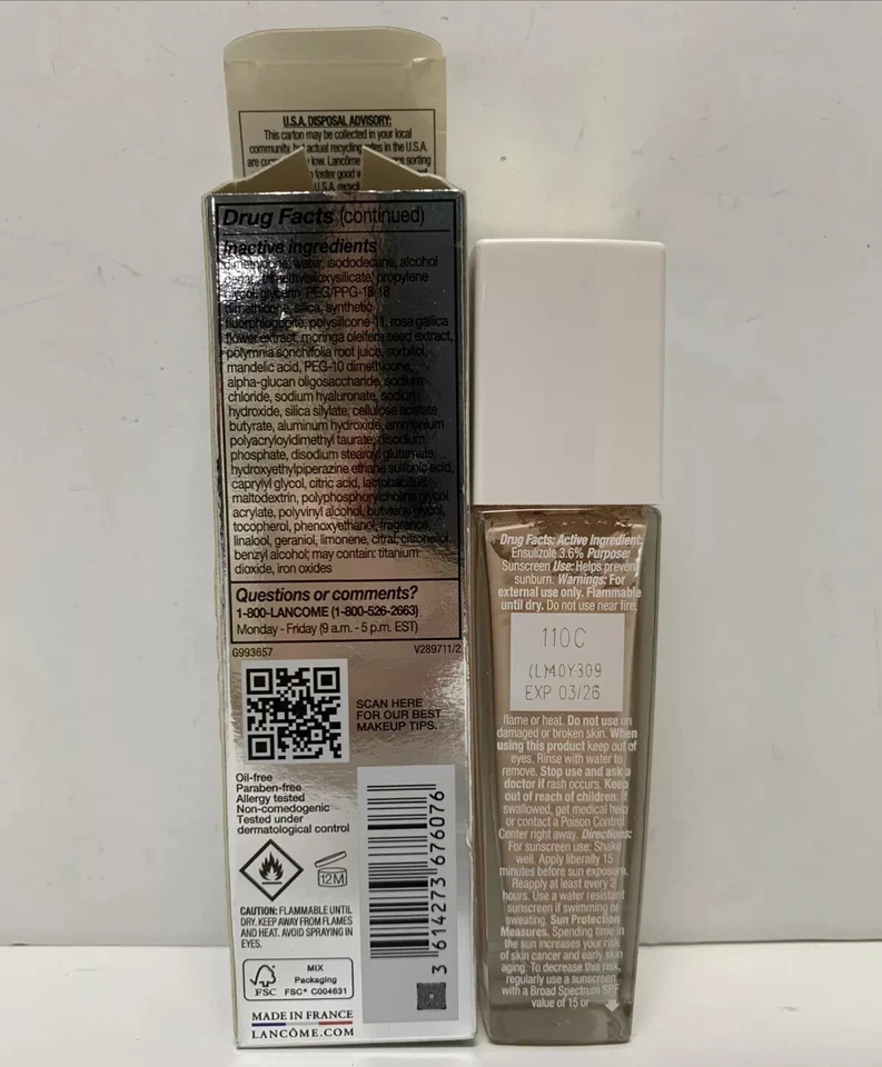 Lancome Teint Idole Ultra Wear Care & Glow Foundation ~ 110C ~ 1 oz ~ Exp 03/26+ - Image 2 of 2