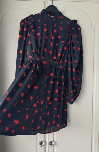 Topshop Black/Red Star Print Shirt Dress, Long Sleeves, Size Uk 6 - Picture 1 of 10