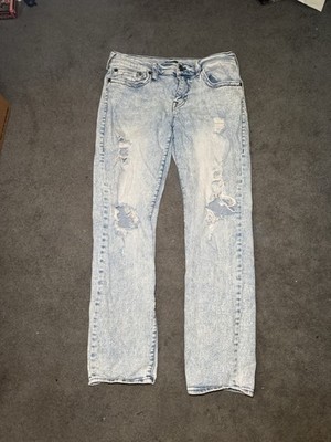 True Religion Geno Relaxed Slim Jeans Mens 34 Light Wash Distressed Ripped Denim