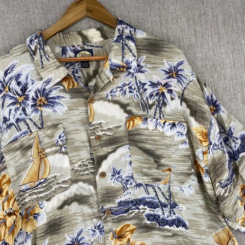 Camicia hawaiana tropicale Tommy Bahama XXL uomo palme barca a vela rilassata - Foto 2 di 8