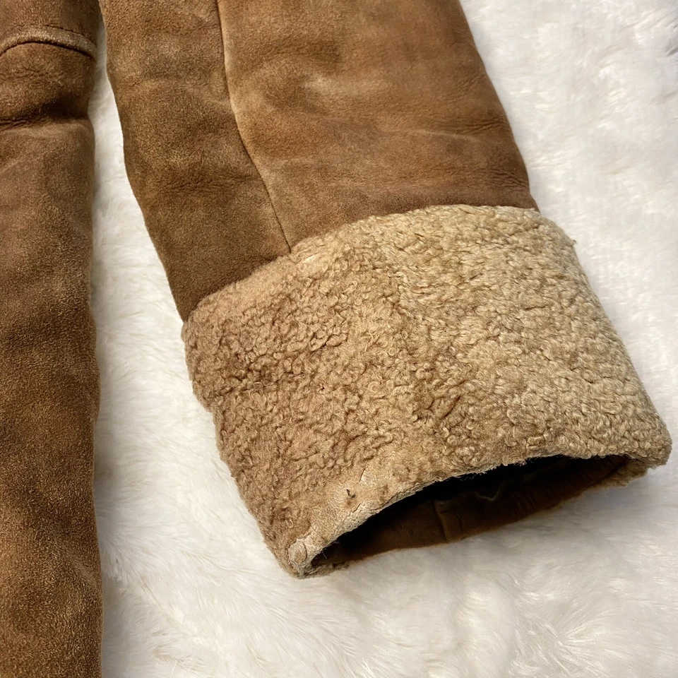 Abrigo de cuero forrado de piel vintage con rizado de cordero trampero boho cálido hecho a mano Foto 4 de 4