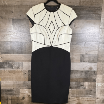 Catherine Deane Women's Size 12 Dress Black Ivory Faux Leather Bodycon  Paneled | eBay