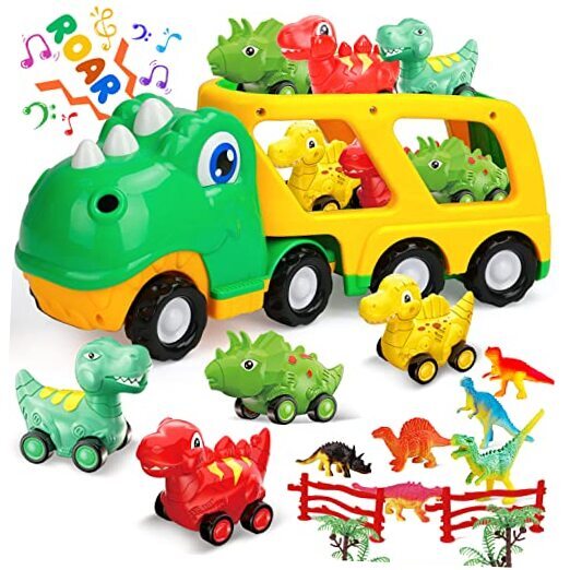 Toddler Car Toy for 1+ Year Old, Dinosaur Transport Carrier Truck with