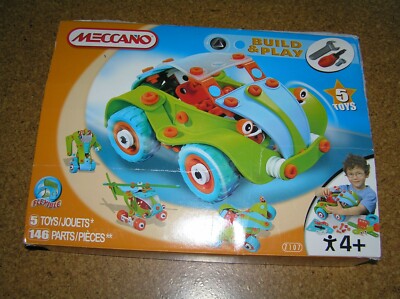 Meccano Build & Play Sportwagen Hubschrauber ... 5 Spielsachen zum selber Bauen 