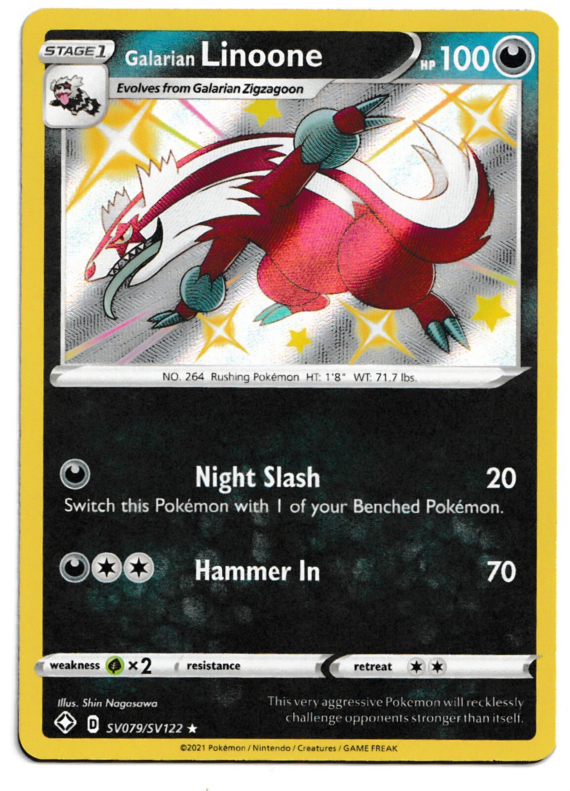 Pokemon TCG Galarian Linoone SV079/SV122 Shining Fates Shiny Vault Rare NM/Mint