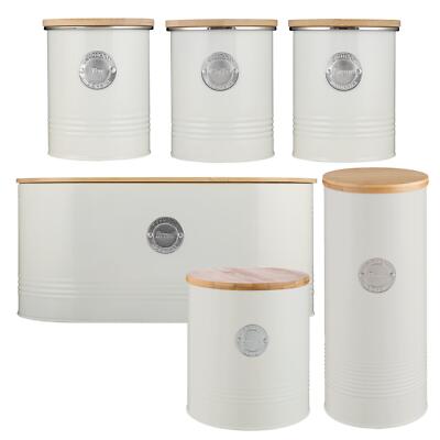 Living Tee/Kaffee/Zucker, Brotkasten, Nudeldose & Keksdose Set - Creme