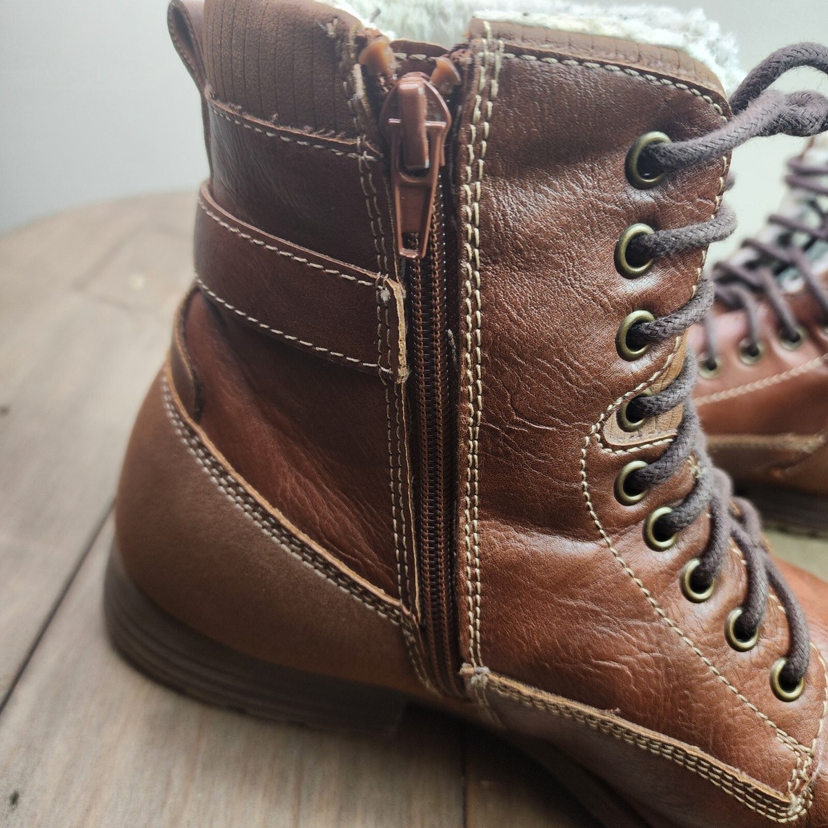 Dexter Brown Boots Men size 11.5 Cognac Fleece-Lined Liam Cap Toe 171852 faux Dexter Mens Boots 11.5 Brown Cognac Faux Fur Leather Cap Toe  main image 2