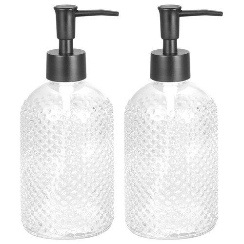 17Oz Glass Dish Hand Soap Dispenser with Pump for Kitchen Bathroom, 2Pcs Clear