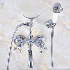 Polished Chrome Bathroom Clawfoot Bath Tub Tap Faucet Handheld Shower Zna765