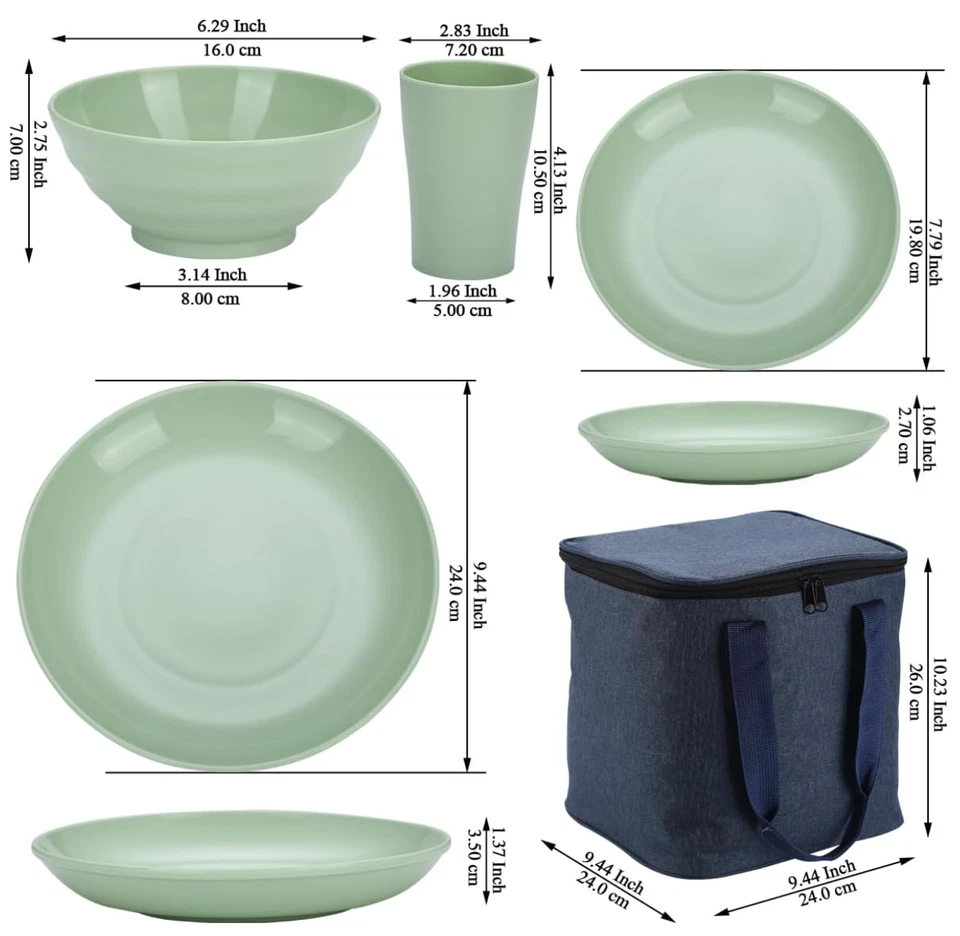 Plastic Dinnerware Set 32 PCS (Reusable Light Weight Mugs, Bowls, Dishes) LGreen - Image 2 of 4