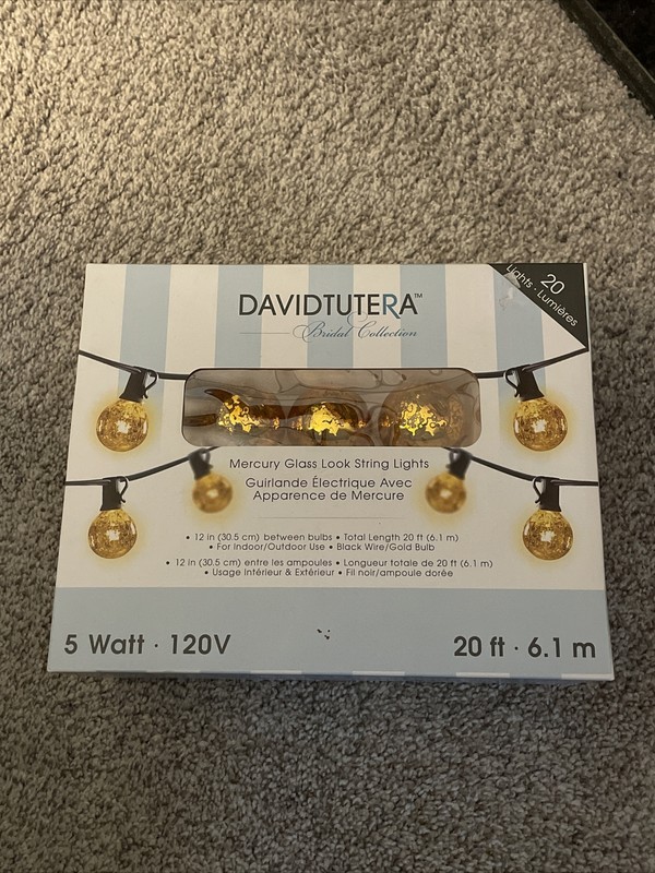 DAVID TUTERA 2017 MERCURY GLASS LOOK STRING LIGHTS GOLD