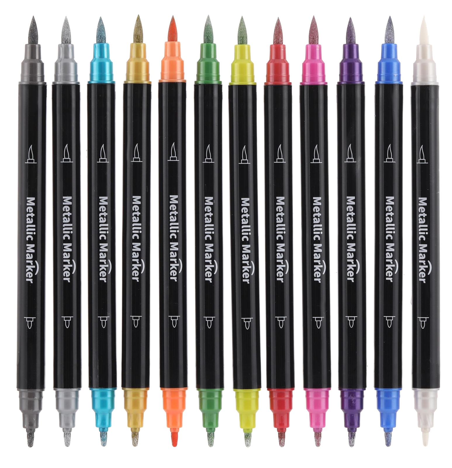 Metallic Marker Pens - Dual Tip Brush and Fine Point Pens for DIY Album, Blac...