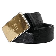 DOLCE & GABBANA Belt Black Exotic Leather Gold Metal Buckle 95cm / 38in 1600usd