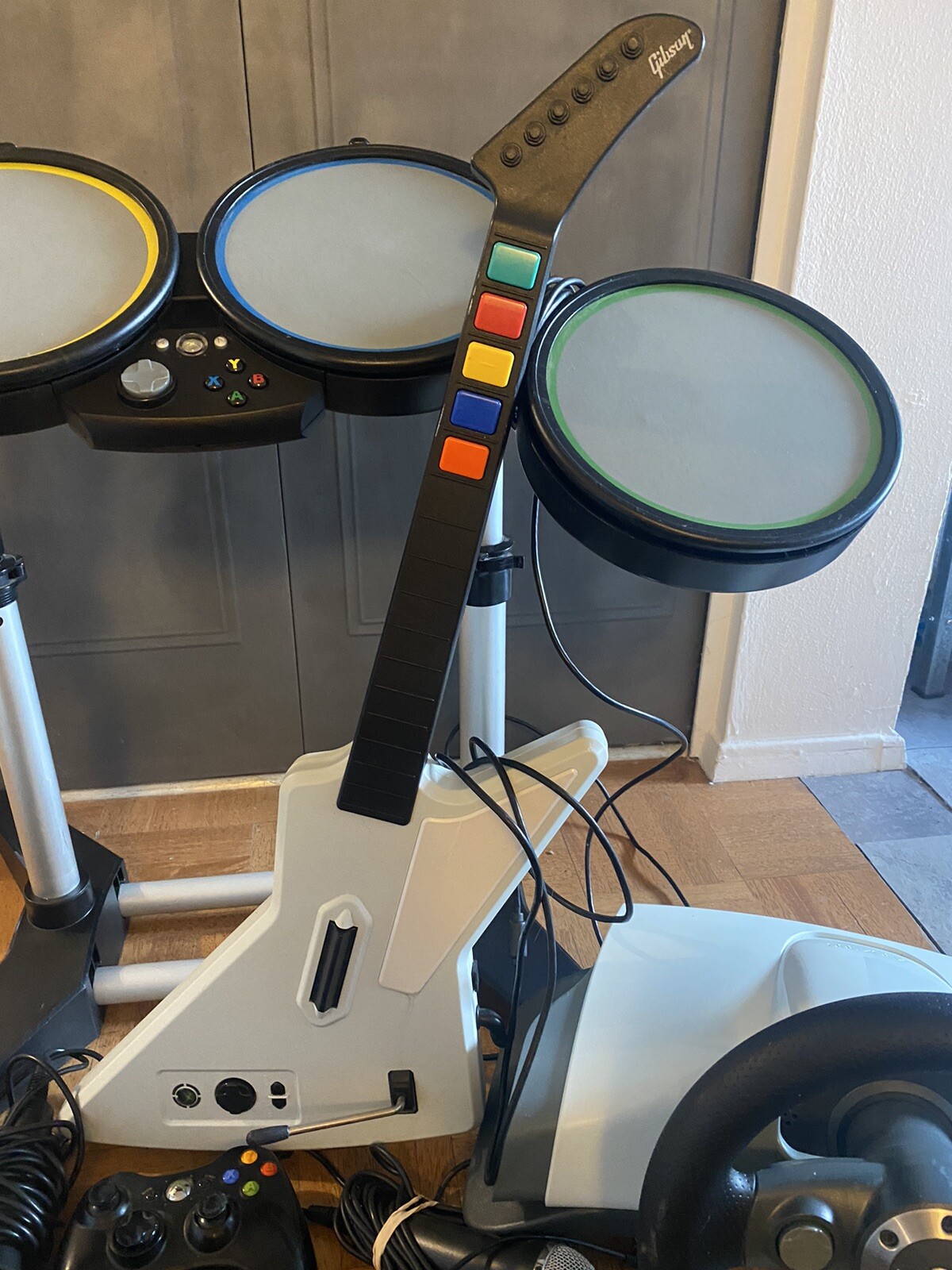 Xbox 360 Rock Band Bundle Kit With Guitars, Drums, Pedal, Mic, Tested Works eBay