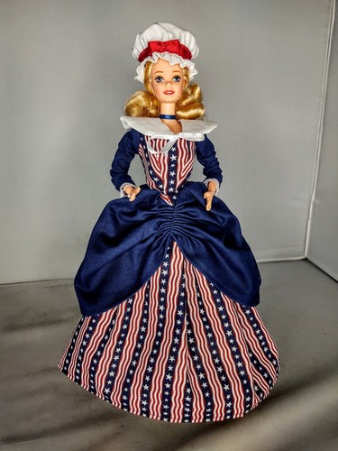 OOAK Fashion Doll wearing Mob Cap Colonial Patriotic Dress 4th of July Decor - Picture 9 of 12