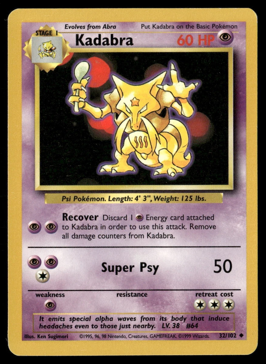 kadabra pokemon cards Fun fact! Due to legal rasons haven't been printed since 2003 so all Abras since can evolve straight up! #Pokemon #Pokemontcg https://t.co/WIIBI0FHzk Remove all damage counters from Kadabra Pokemon Kadabra for sale |