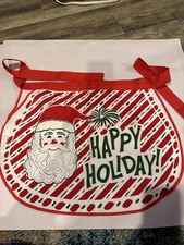 Vintage Christmas Half Apron W/pocket SANTA HAPPY HOLIDAY White Red GREEN NOS