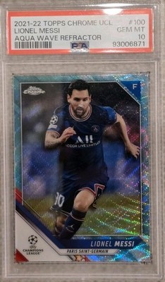 2021-22 Topps Chrome Champions League Lionel Messi #100 Aqua Wave Refractor /199