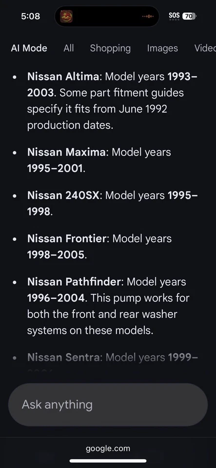 OEM Nissan 2743089950 Windshield Washer Pump Fits Altima 1993-2003 Maxima 95-01 - Image 3 of 4