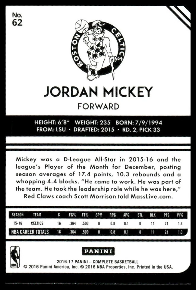 2016-17 Panini Complete #62 Jordan Mickey - Image 2 of 2