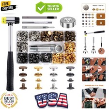 120 Set Snap Fasteners Kit for Leather 12mm Metal Button Snaps Press Studs wi...