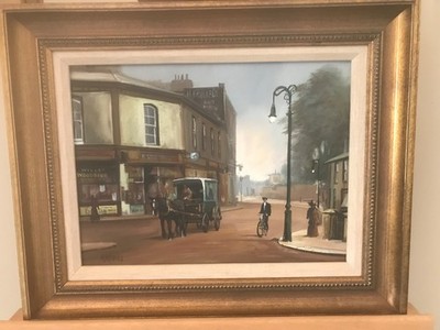 M Jeffries Gemälde Darstellung Torquay Devon in vergangenen Tagen 54cm x 44cm x 4cm.