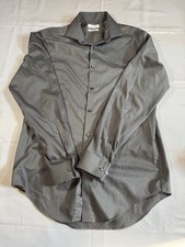 Calvin Klein Mens Slim Fit Dress Shirt Gray Non Iron Stretch Medium 15.5