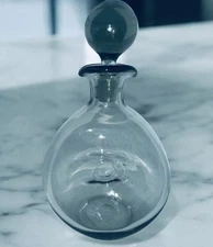 Vintage Blenko Smoke Gray Double Spout Donut Pinched Decanted & Stopper 