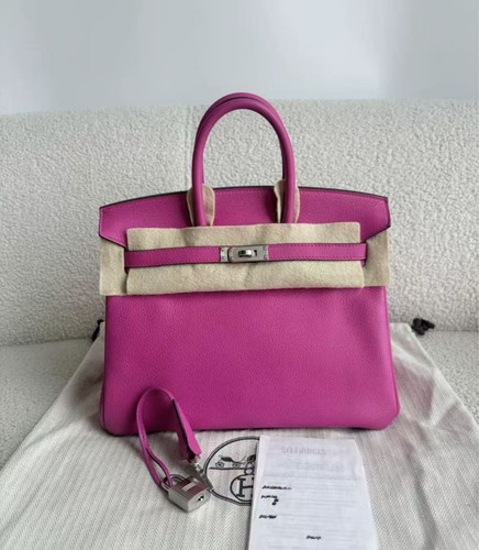 Auth Hermes Birkin 25 9I Magnolia Pink Leather Silver Hardware Handbag -