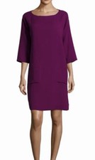 EILEEN FISHER Purple Organic Cotton Lightweight Gauze Pocket Dress XXS