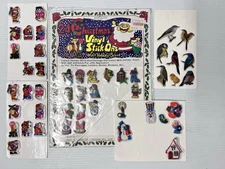Vintage Puffy Sticker Lot - Glitter Birds Christmas Holiday Clown - 1980s Retro