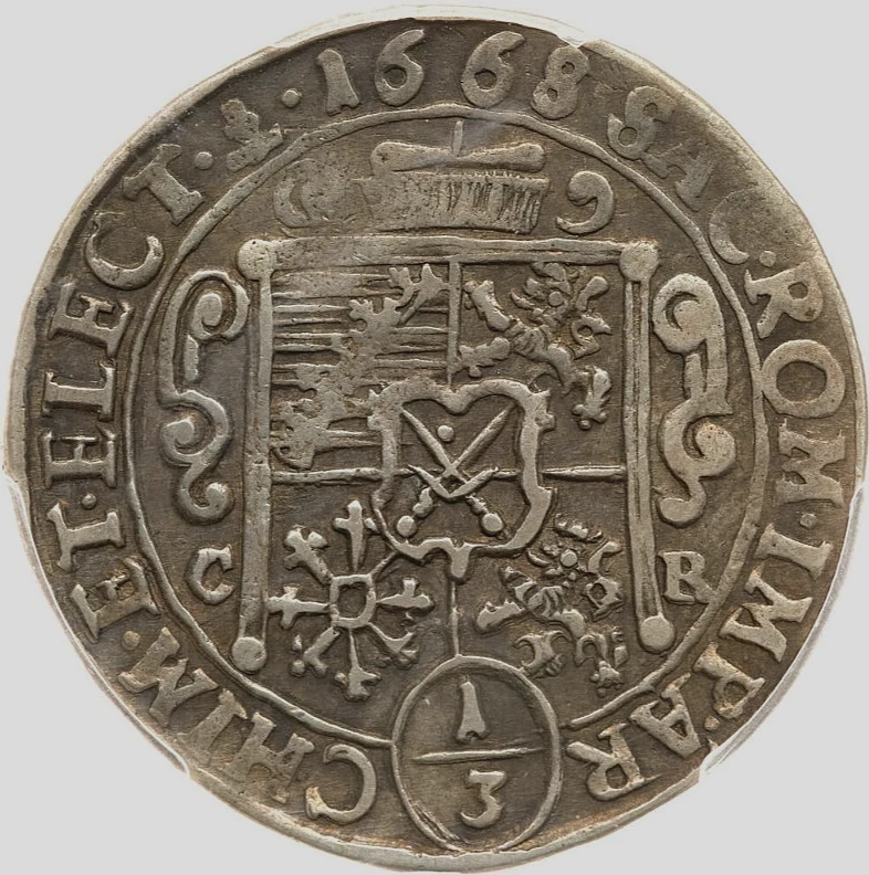 1668-CR German States SAXONY-ALBERTINE 1/3 Thaler Silver Coin PCGS XF-40 - Image 3 of 3