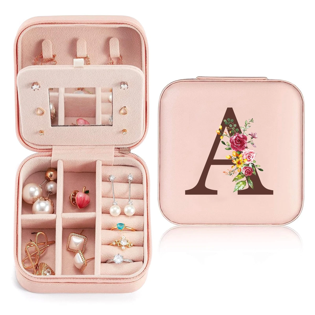 Portagioie da Viaggio Mini in Pelle Rosa Chiaro Scatola