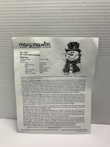 MARY MAXIM PLASTIC CANVAS NEEDLEPOINT "MR. FROST" WALL HANGING COMPLETE KIT#7325 - Picture 7 of 9