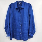 J. Jill Love Linen Long Sleeve Button Front Shirt Womens Size Large Royal Blue