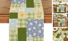  Patchwork Buffalo Plaid Floral 210 GSM Spring 13" x 72", Table Runner Green